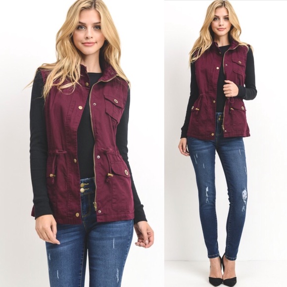 LAST 1 🔘 utility vest cinch waist jacket mulberry - Picture 2 of 8